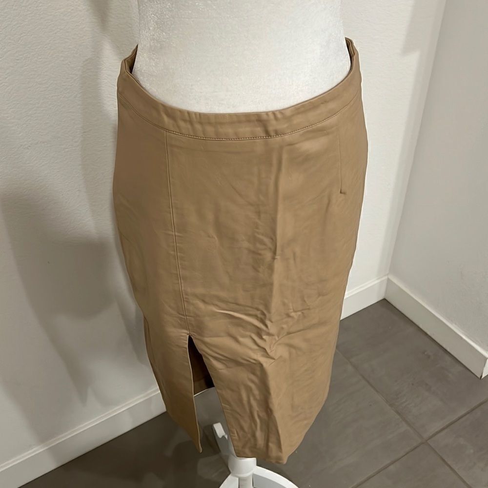 Bardot Faux Leather Midi Skirt w/ Front Slit
